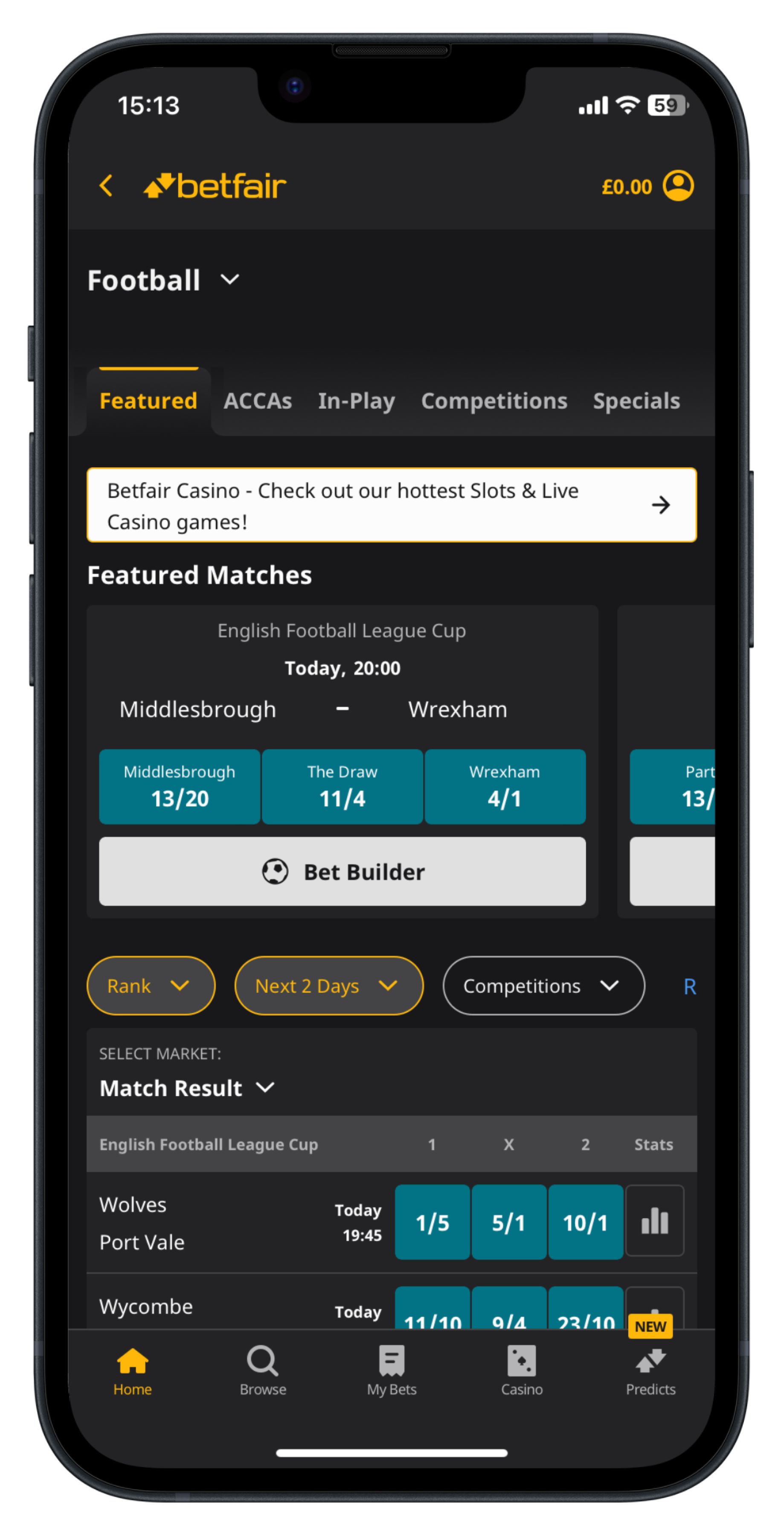 Betfair App Mockup