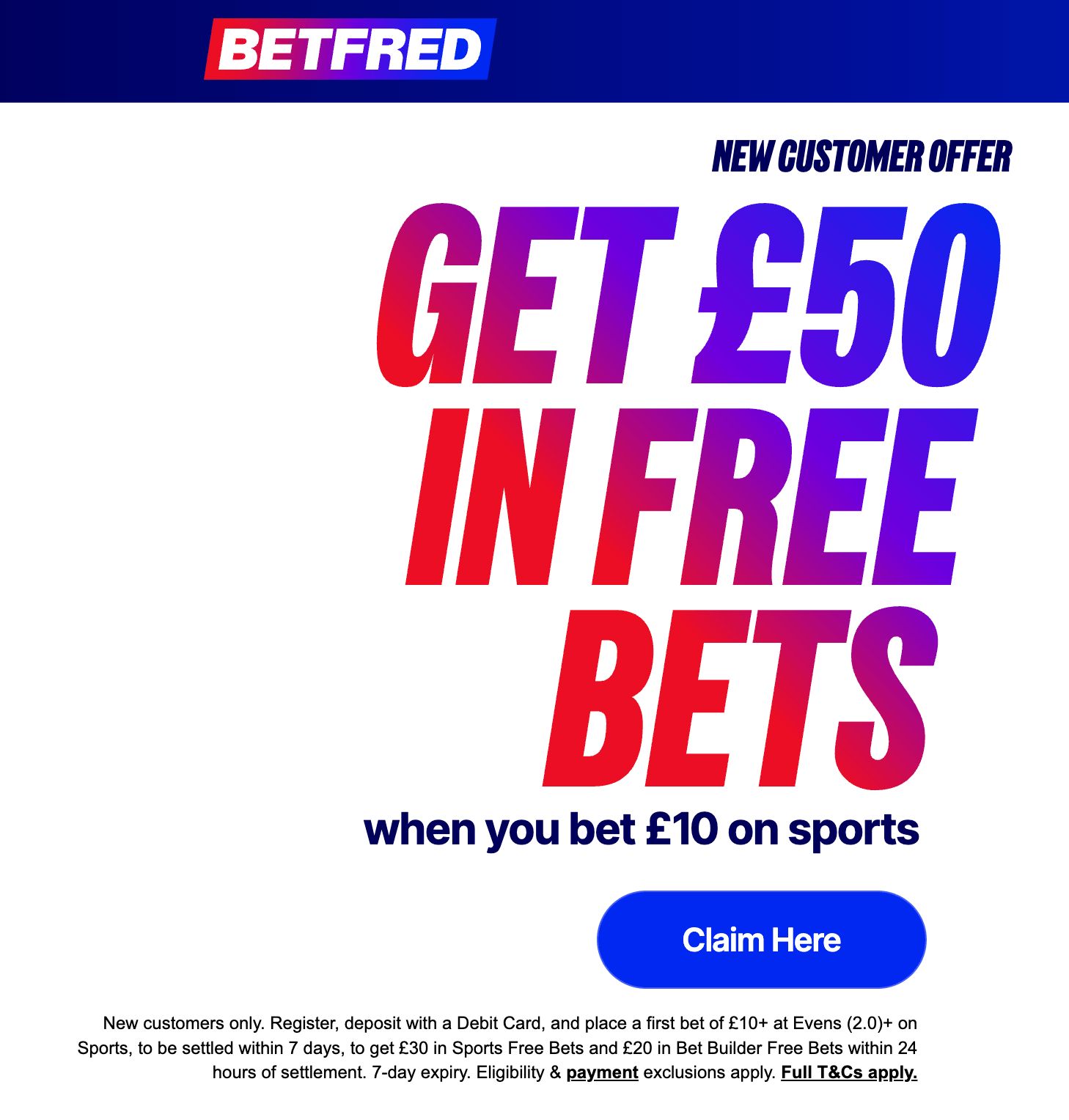 Betfred Bet £10 Get £50