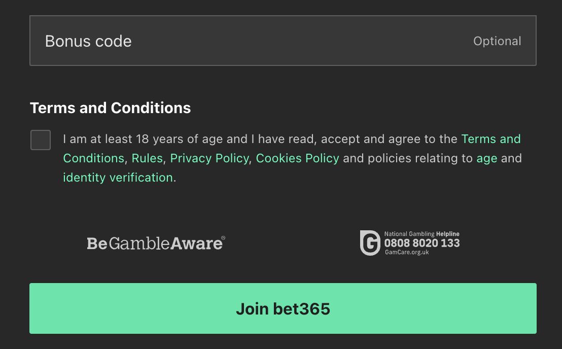 Bet365 Registration Form