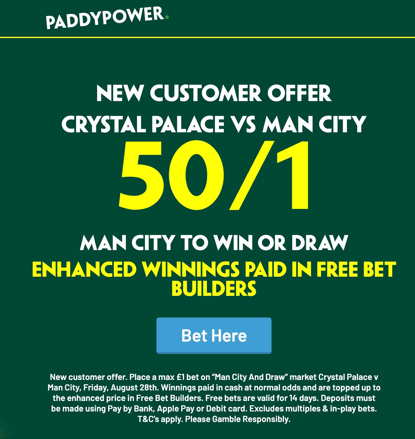 Paddy Power 50/1 Man City