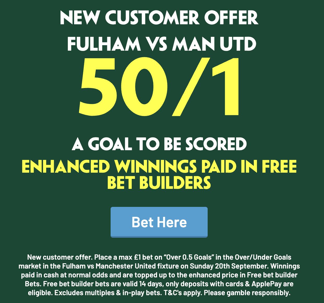 Fulham V Man United 50/1 for a goal to be scored